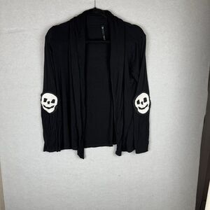 Love stitch Black Cardigan Jersey Skull Elbow Design Patches Witchy Halloween